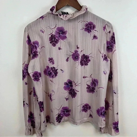 VTG Women’s 80s PL Sheer Floral Blouse Puff Sleeve Ruffle Neck Union Made - Picture 13 of 13